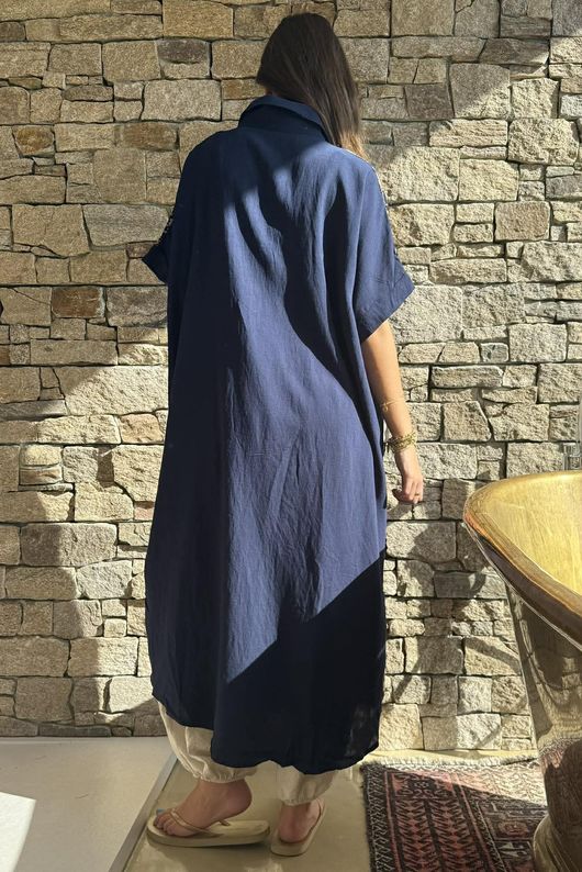 Yara Paisley Embroidered Shirt Dress Navy